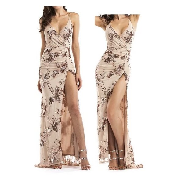 Long dress glitter sparkly new years dress in Beige - Picture 1 of 4